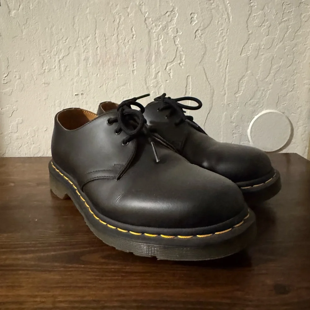 Dr. Martens Black Oxfords with Yellow Stitching - Picture 1 of 4